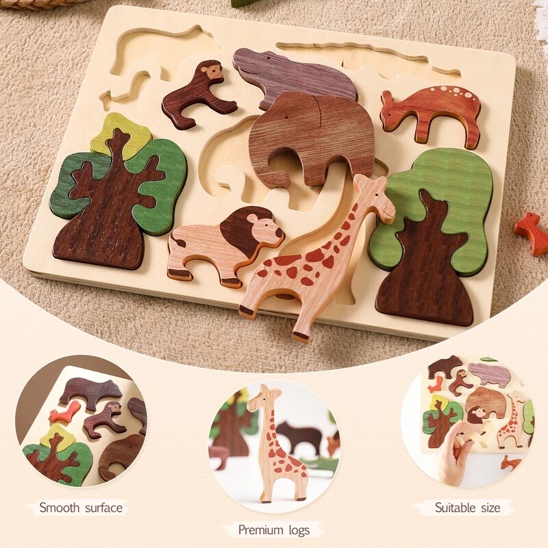 Little  3d Wooden Puzzle Forest Animals Jigsaw Puzzle Board