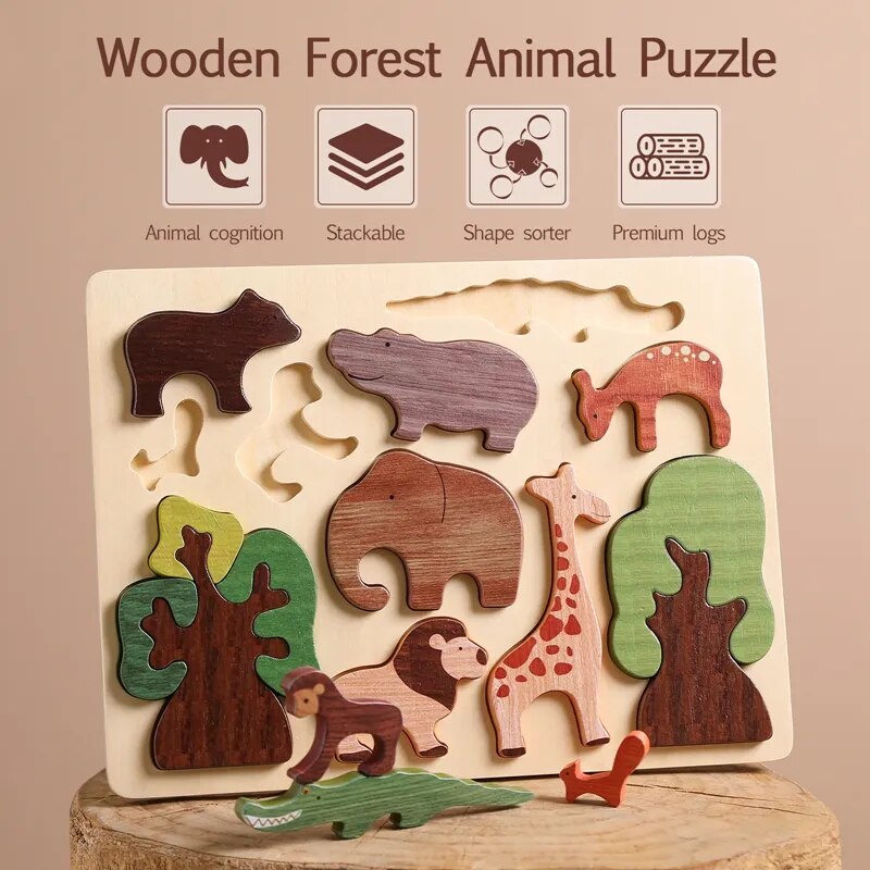 Little  3d Wooden Puzzle Forest Animals Jigsaw Puzzle Board